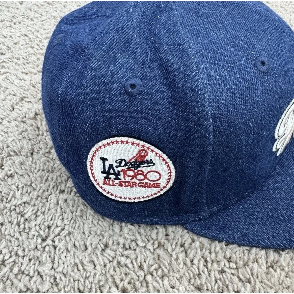 Los Angeles Dodgers Hat Fitted 7 1/8 New Era Denim Script 1980 All-Star Game Cap
